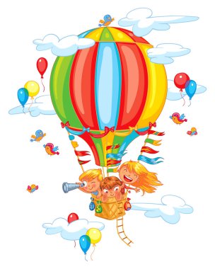 Neşeli bir sıcak hava balonu seyahat