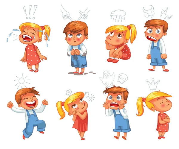 Emociones básicas. Personaje divertido de dibujos animados — Archivo Imágenes Vectoriales
