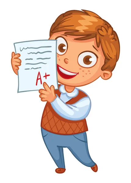 Boy showing perfect test results — Stock Vector