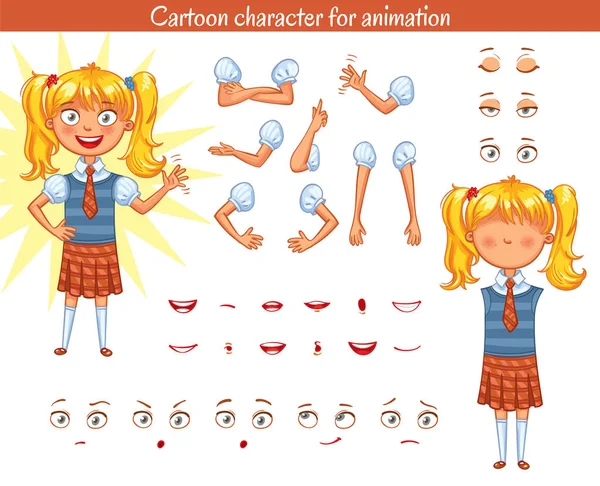 Schoolgirl. Parts of body template for design work and animation — Stock Vector