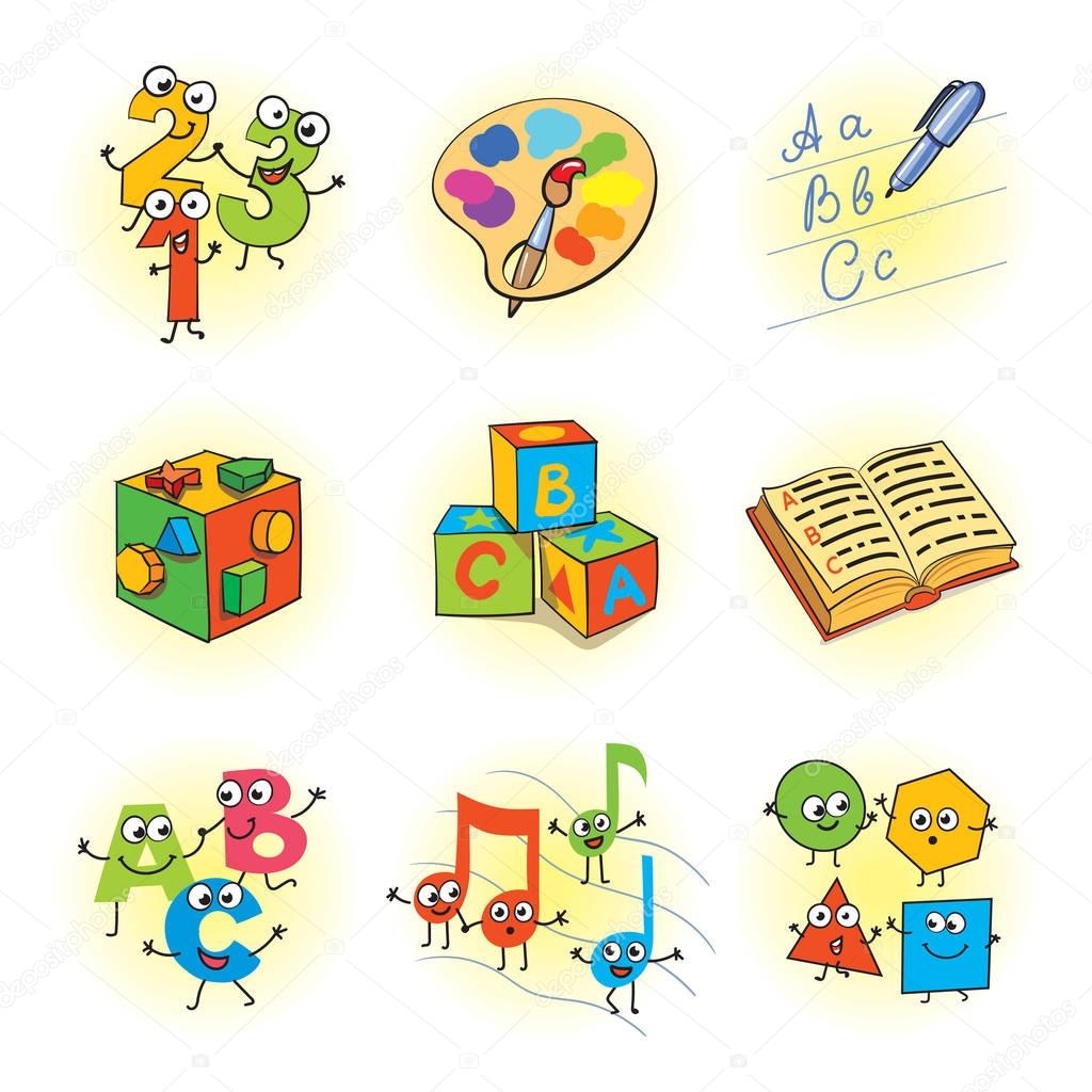 Logic games for kids. Funny cartoon character. Vector illustration. Isolated on white background. Set