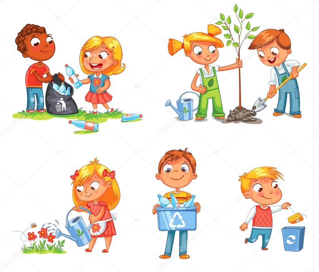 Ecological kids design. Funny cartoon character