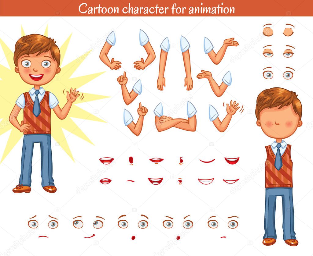 Schoolboy. Parts of body template for design work and animation