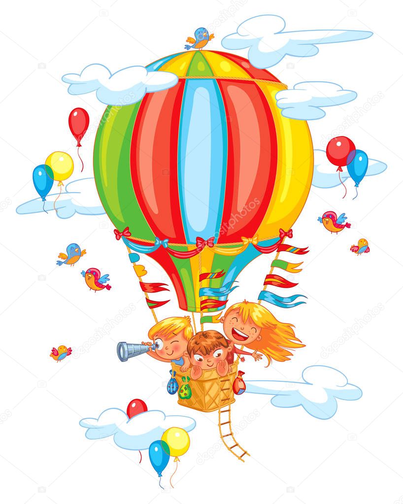 Cheerful travel to a hot air balloon