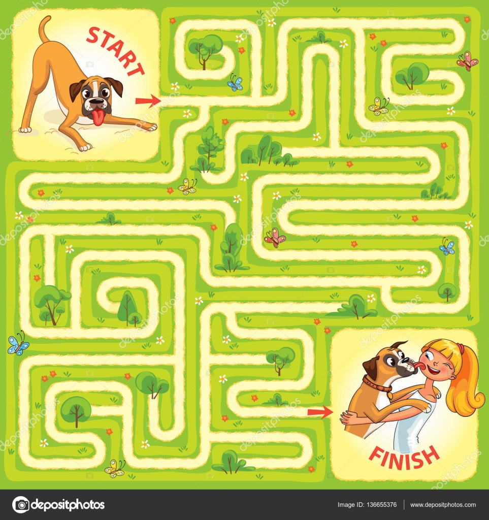 Labyrinth maze game with solution help dog Vector Image