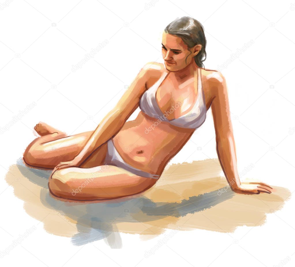 Portrait of woman on beach hand-written