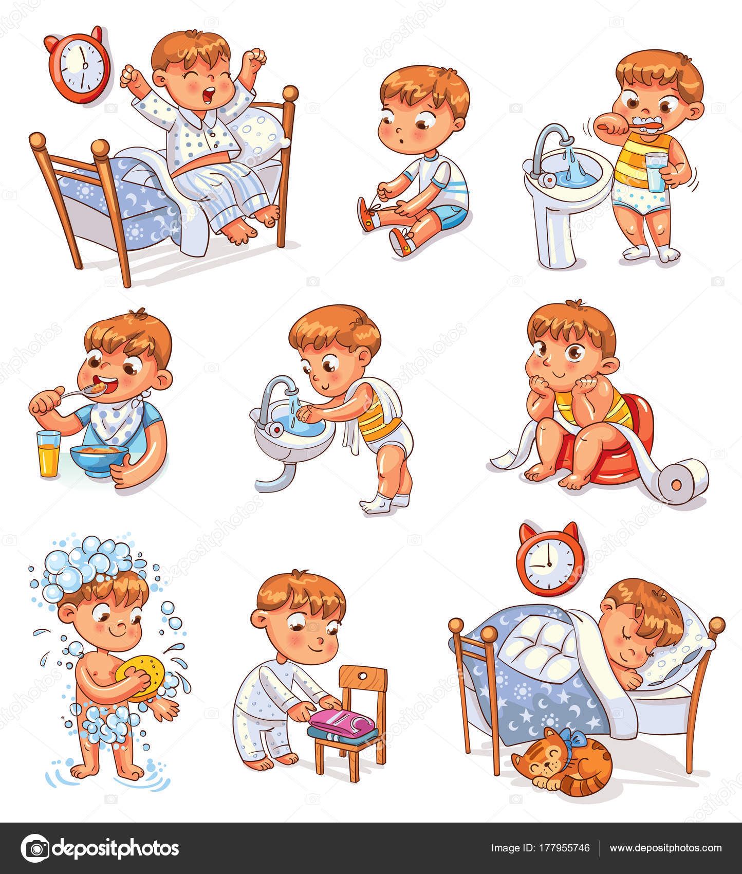 Cartoon kid daily routine activities set Stock Vector Image by  ©kharlamova_lv #177955746