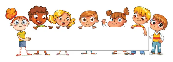 Enfants heureux tenant affiche vierge — Image vectorielle