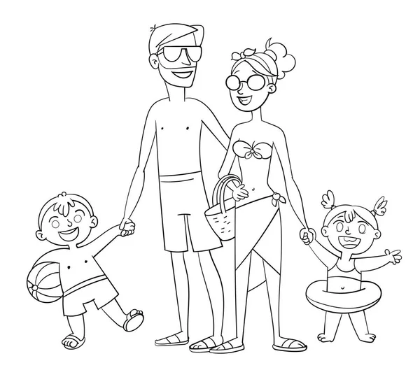 Bonne famille en vacances. Livre à colorier — Image vectorielle