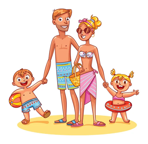 Ευτυχισμένη οικογένεια σε διακοπές. Καλοκαίρι αναψυχής — Διανυσματικό Αρχείο