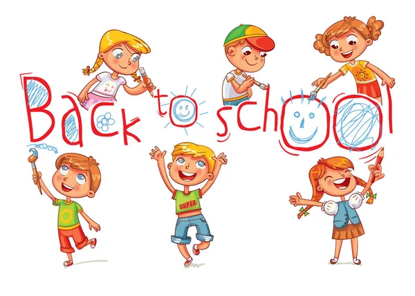 孩子们写了一大题词 "回到学校" — 图库矢量图片