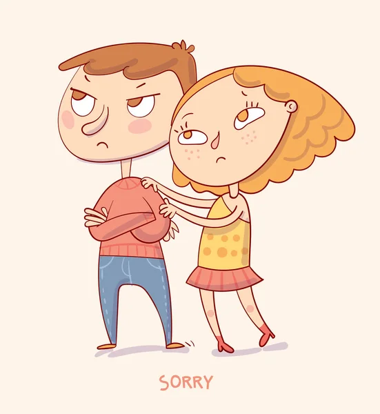 Девушка пытается извиниться извинится перед своим парнем — стоковый вектор