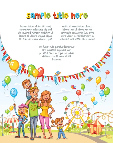 Šťastná rodina v zábavním parku. Propagační brožura Vektorová Grafika