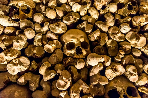 Skulls and bones from charnel house — Stock Photo, Image