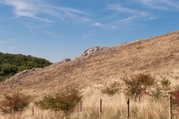 Rock peyzaj çim ve mavi gökyüzü ile
