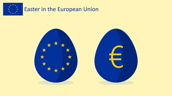 Avrupa Birliği Bayrağı Ile Paskalya Yumurtaları Euro Simgesi Içinde Mavi — Stok Vektör