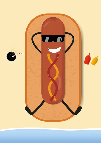 Legrační hot dogy na pláži — Stockový vektor