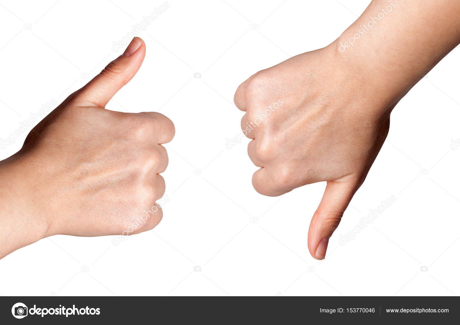 Mano de mujer con pulgar hacia arriba y pulgar hacia abajo ...