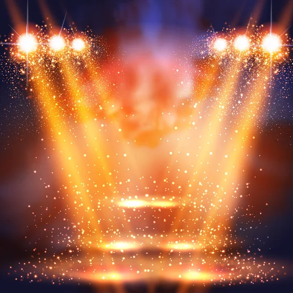 Stage, light, spotlights shining in dark place background easy a Stock Vector