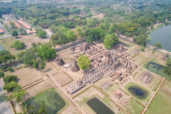 Sukhothai Historical Park in Sukhothai province, Thailand. Aerial view from flying drone — Stock Photo, Image