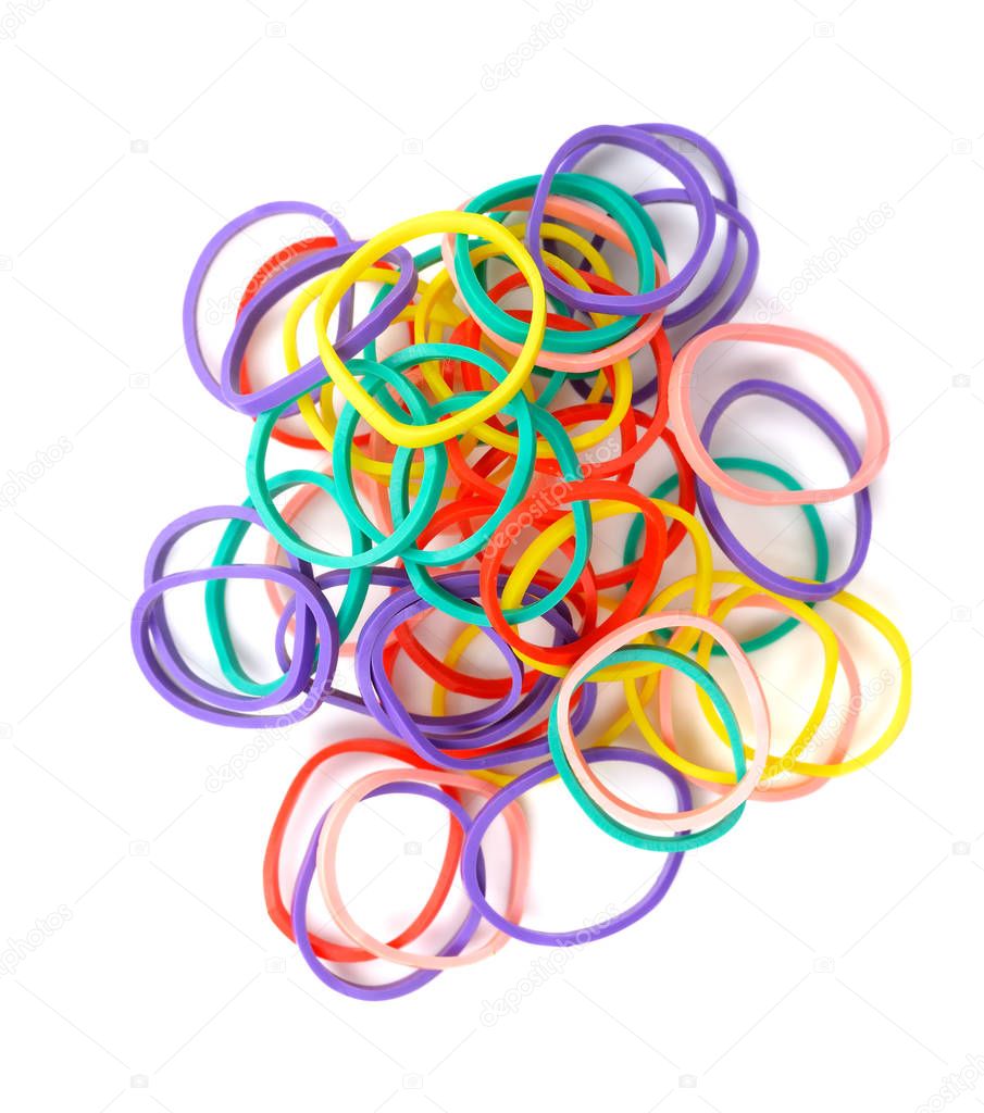 colourful elastic bands isolate on white background