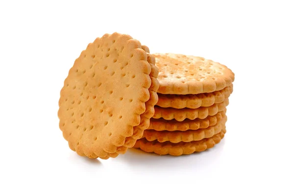 BISCUITOS - Uma pilha de deliciosos biscoitos redondos de trigo com alguns — Fotografia de Stock