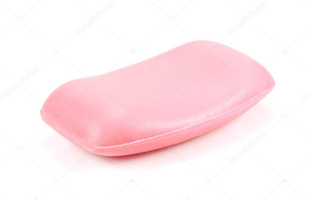 Pink soap isolated on white background