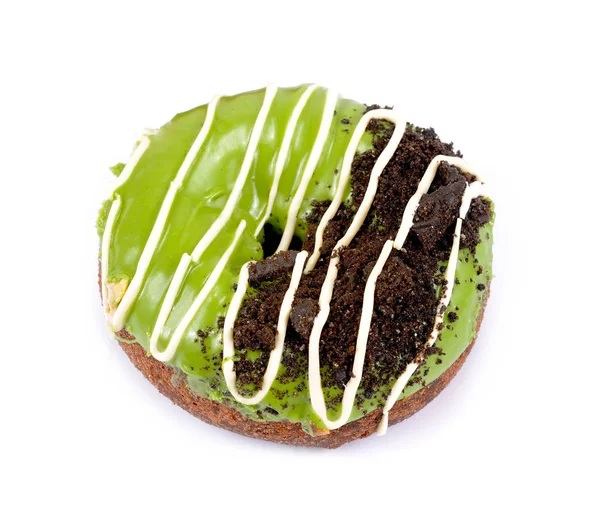 白色背景上绿色茶甜甜圈 — 图库照片