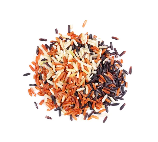 Yasemin pirinç, kahverengi pirinç, siyah pirinç, karışık pirinç ve Riceberry, — Stok fotoğraf