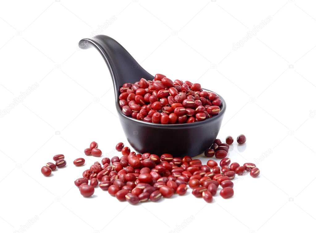 Red bean in a ceramic cupn isolated on white background.