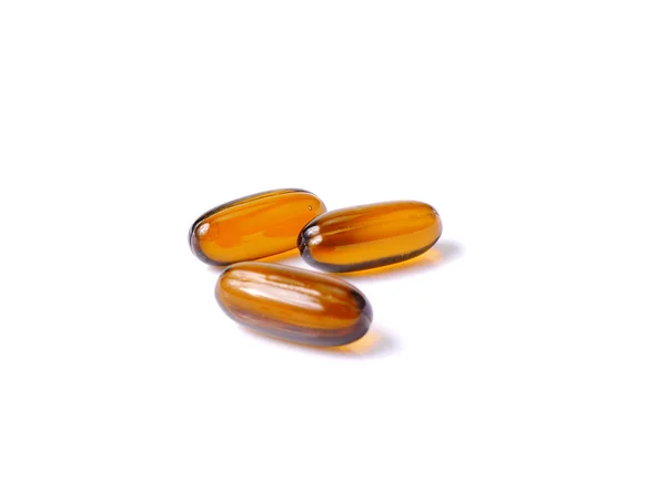 Vitamini Omega-3 balık yağı kapsülleri beyaz arka plan, kahverengi CA'da — Stok fotoğraf