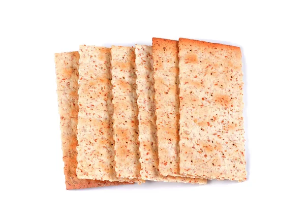Stapel vierkante crackers geïsoleerd op een witte achtergrond. Droge spleet — Stockfoto