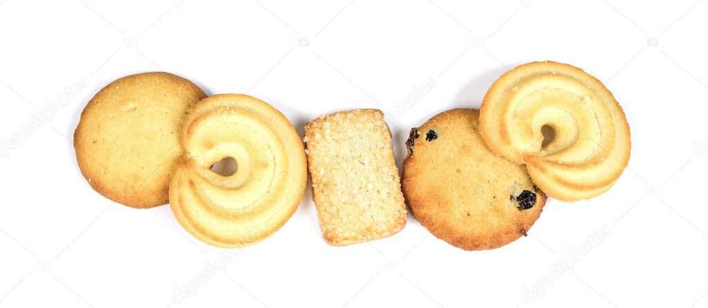 butter cookies isolated on white background.