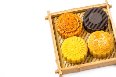 Mooncake ve çay, yiyecek ve içecek Çince için mid Sonbahar Festivali.