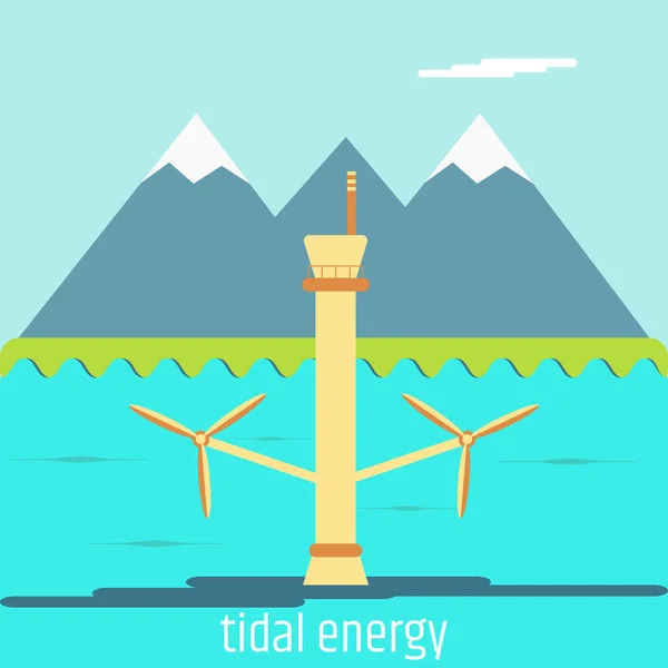 Tidal energy. Flat design — Stock Vector