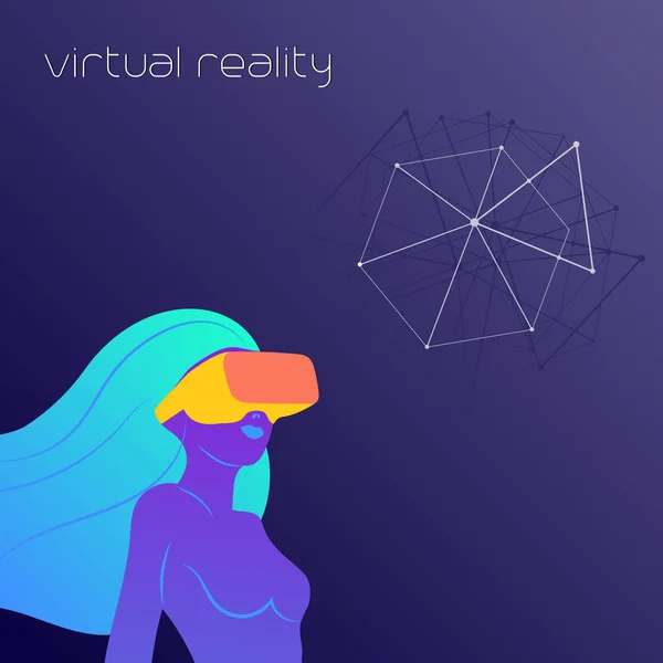Vrouw in virtuele realiteit — Stockvector