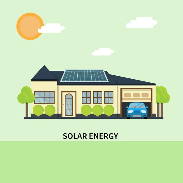 Zonnepanelen op het huis. — Stockvector