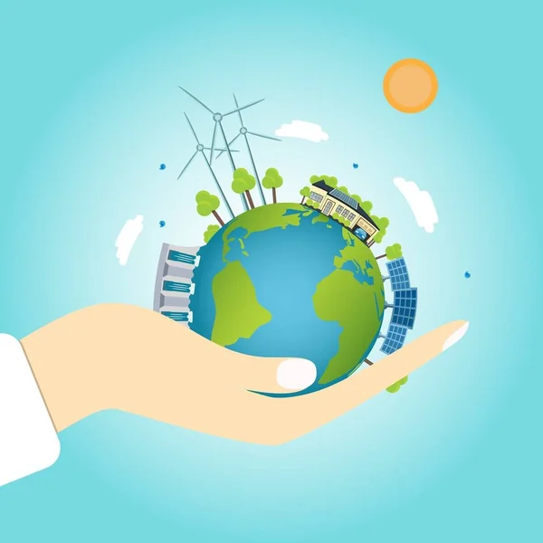 クリーンなエネルギー源と地球 — ストックベクタ