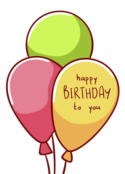 Lindos globos de dibujos animados kawaii feliz cumpleaños a usted mano plana dibujado aislado sobre fondo blanco — Vector de stock