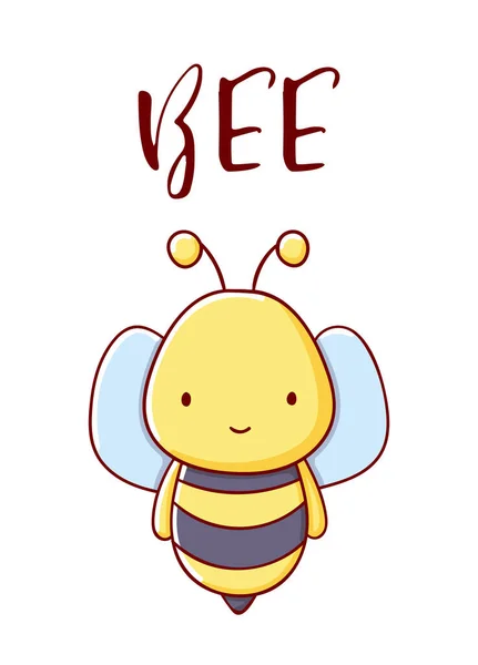 Cute bee cartoon kawaii flat hand drawn isolated on white background — Stock Vector