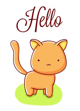 Kelebek çizgi filmi Kawaii 'li şirin kedi. Beyaz arka planda izole edilmiş bir el çizimi.