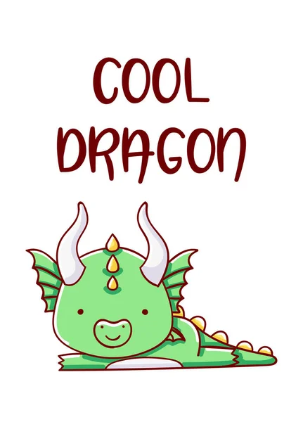 Personaje Kawaii Dragón Dibujos Animados Mano Fresca Lindo Dibujado Aislado — Vector de stock