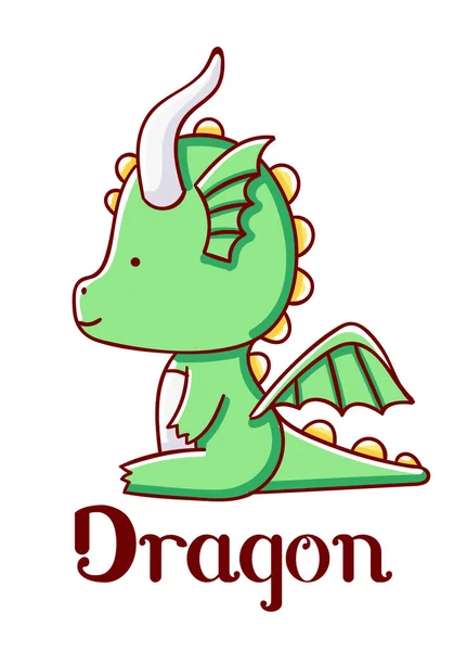 Personaje Kawaii Dragón Dibujos Animados Mano Linda Dibujado Aislado Sobre — Vector de stock