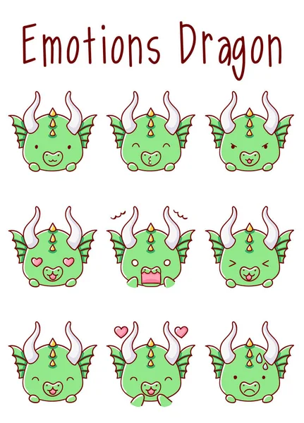 Conjunto Emociones Dragón Lindo Kawaii Aislado Sobre Fondo Blanco Plano — Archivo Imágenes Vectoriales