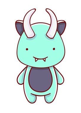 Çizgi film karakteri Kawaii canavar tatlı el beyaz arka planda izole çizilmiş