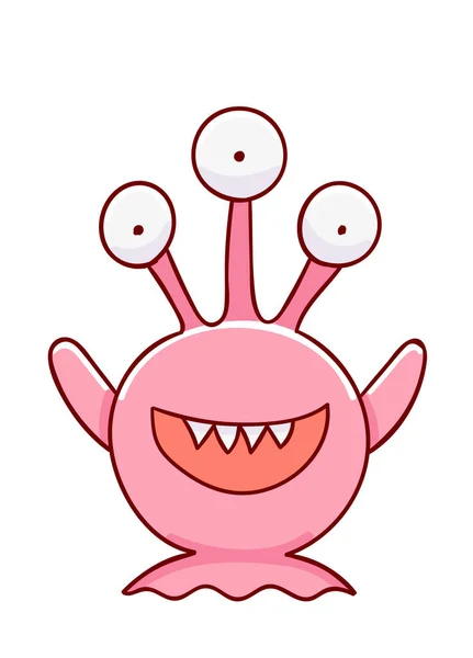 Personaje Dibujos Animados Kawaii Monstruo Lindo Mano Dibujado Aislado Sobre — Vector de stock