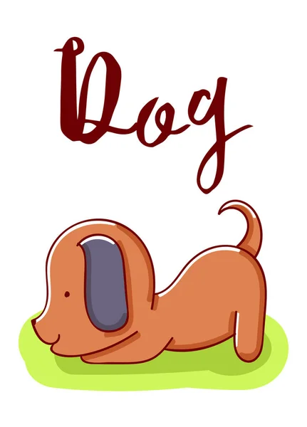 Dog Kawaii Cartoon Schattig Illustratie Met Hand Getekend Geïsoleerd Witte — Stockvector