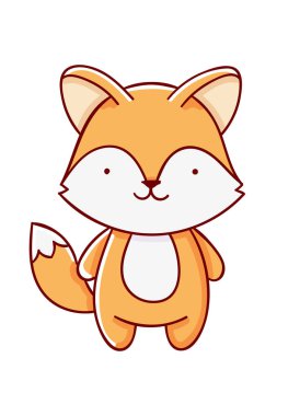 Karakter kawaii tilki çizgi filmi beyaz arka planda izole edilmiş şirin el çizimi