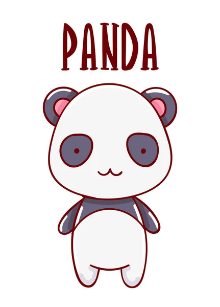 Χαριτωμένο Panda Κινουμένων Σχεδίων Kawaii Επίπεδη Χέρι Που Απομονώνονται Λευκό — Διανυσματικό Αρχείο