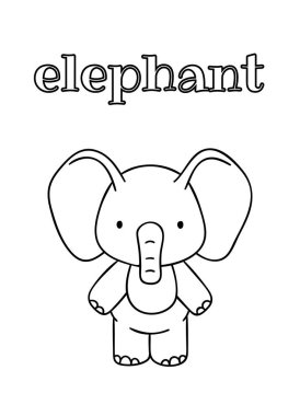 Boyama sayfaları, siyah beyaz el çizilmiş fil karalamaları, harf filleri, parmak izleri.